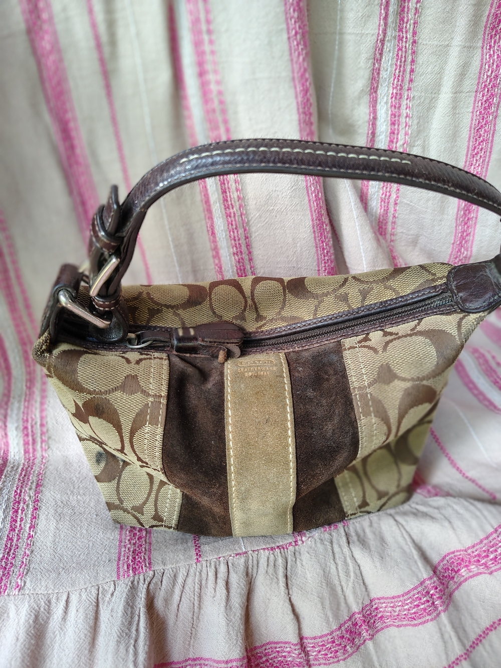 Y2k Vintage Coach Brown Signature Canvas and Suede Shoulder Bag